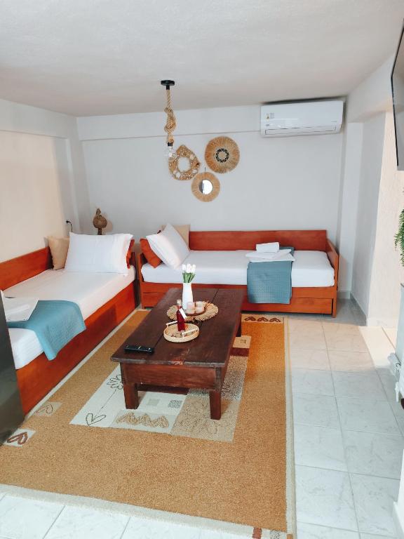 Bright living room with sofa beds
